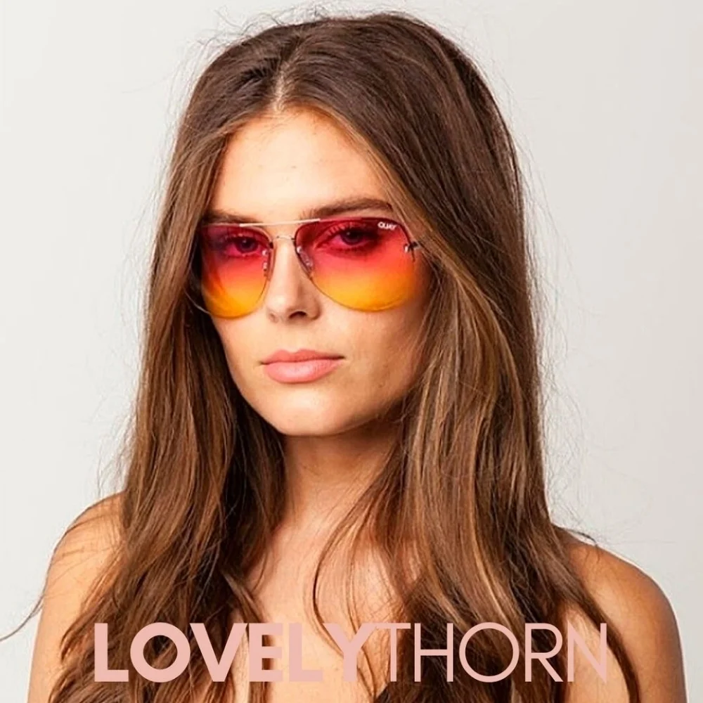 QUAY // ltd ed muse pink yellow fade rimless aviator sunglasses rare